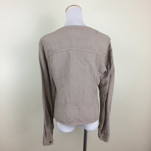 LUCKY BRAND Stone/Beige Asymmetric Zip Front Zippered Pockets Linen Blend Jacket - Picture 9 of 9
